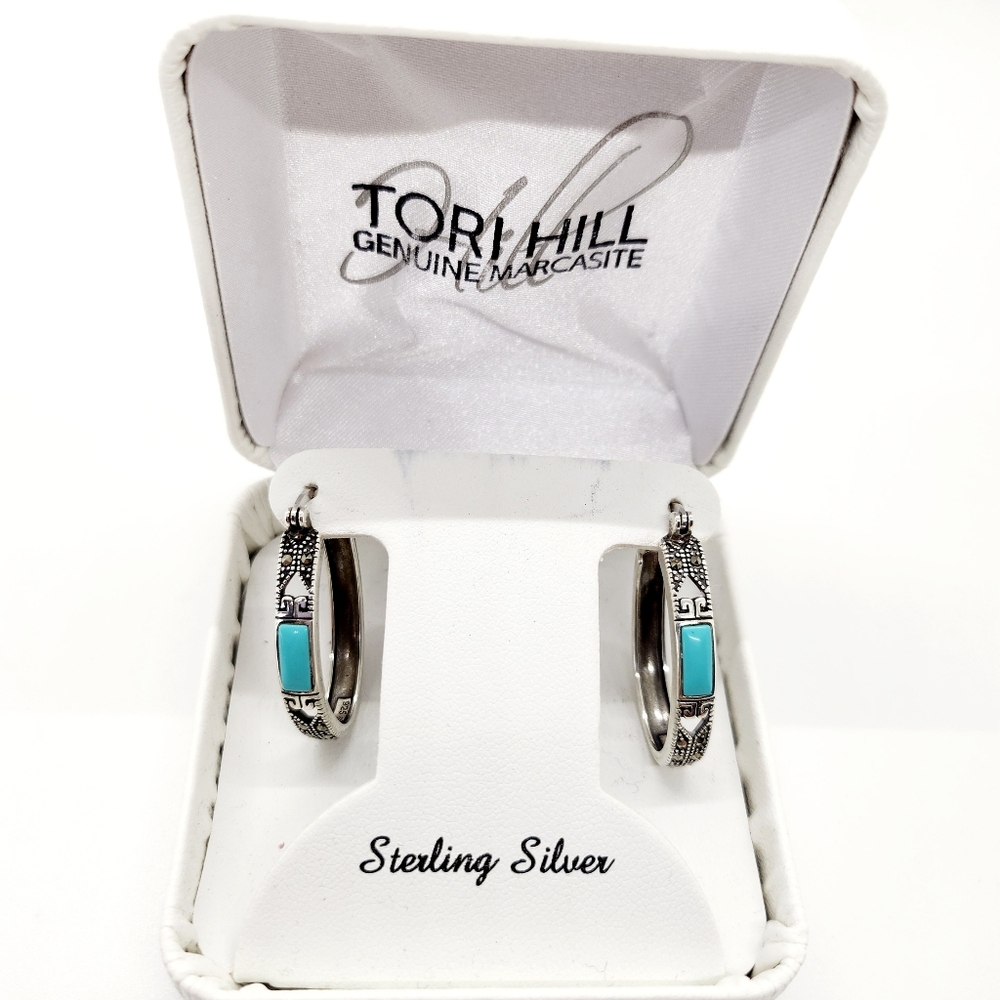Tori Hill Marcasite Sterling Silver Hoops NIB